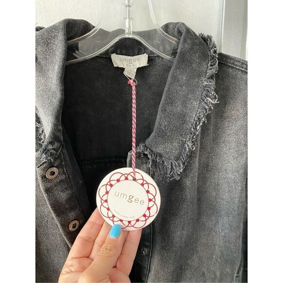 Umgee Mid Button Down Stone Wash Wide Leg Distressed Jumpsuit & Side Pockets wit - Picture 8 of 11